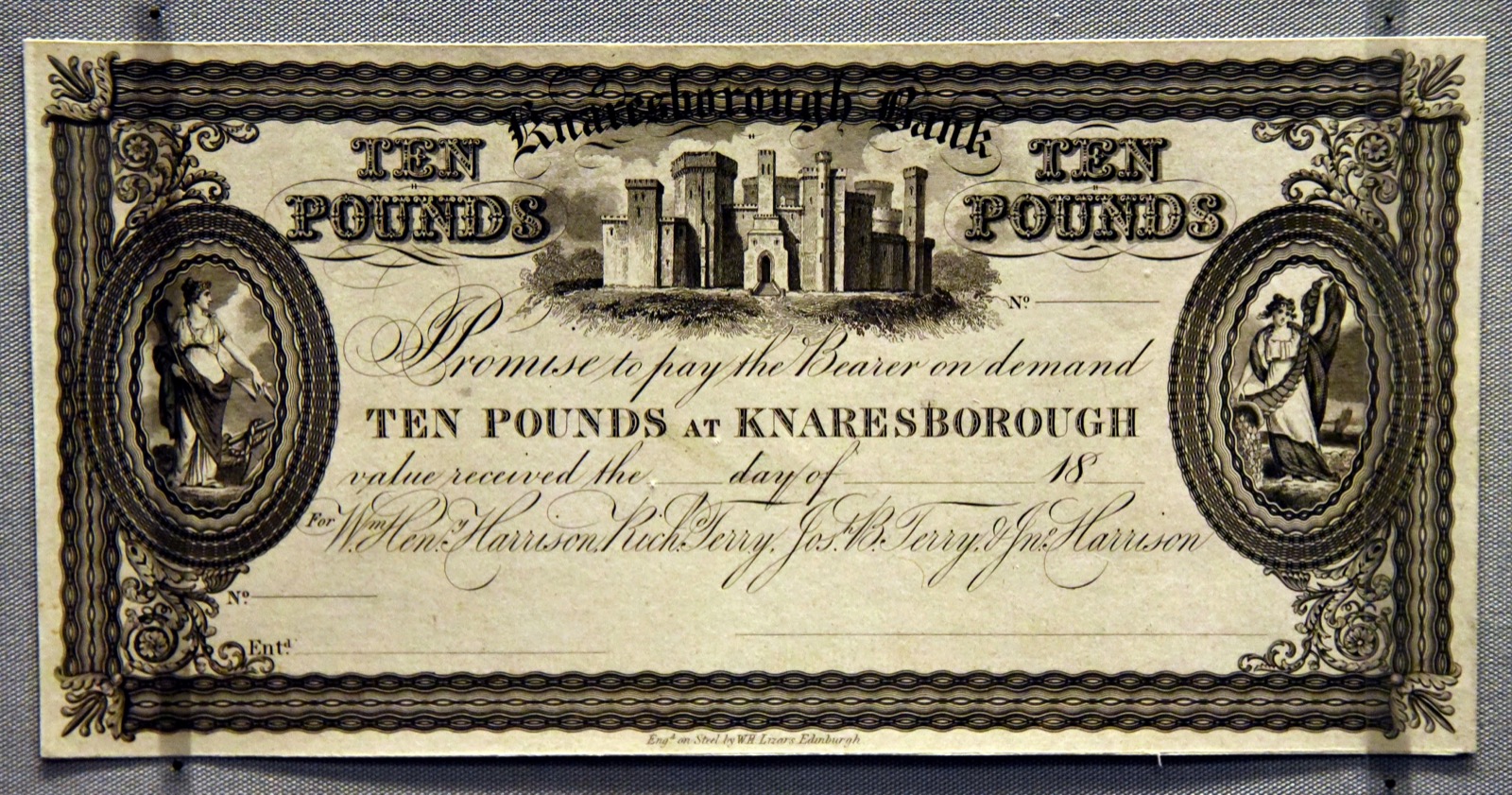 Prova de nota bancária inglesa do século XIX.
