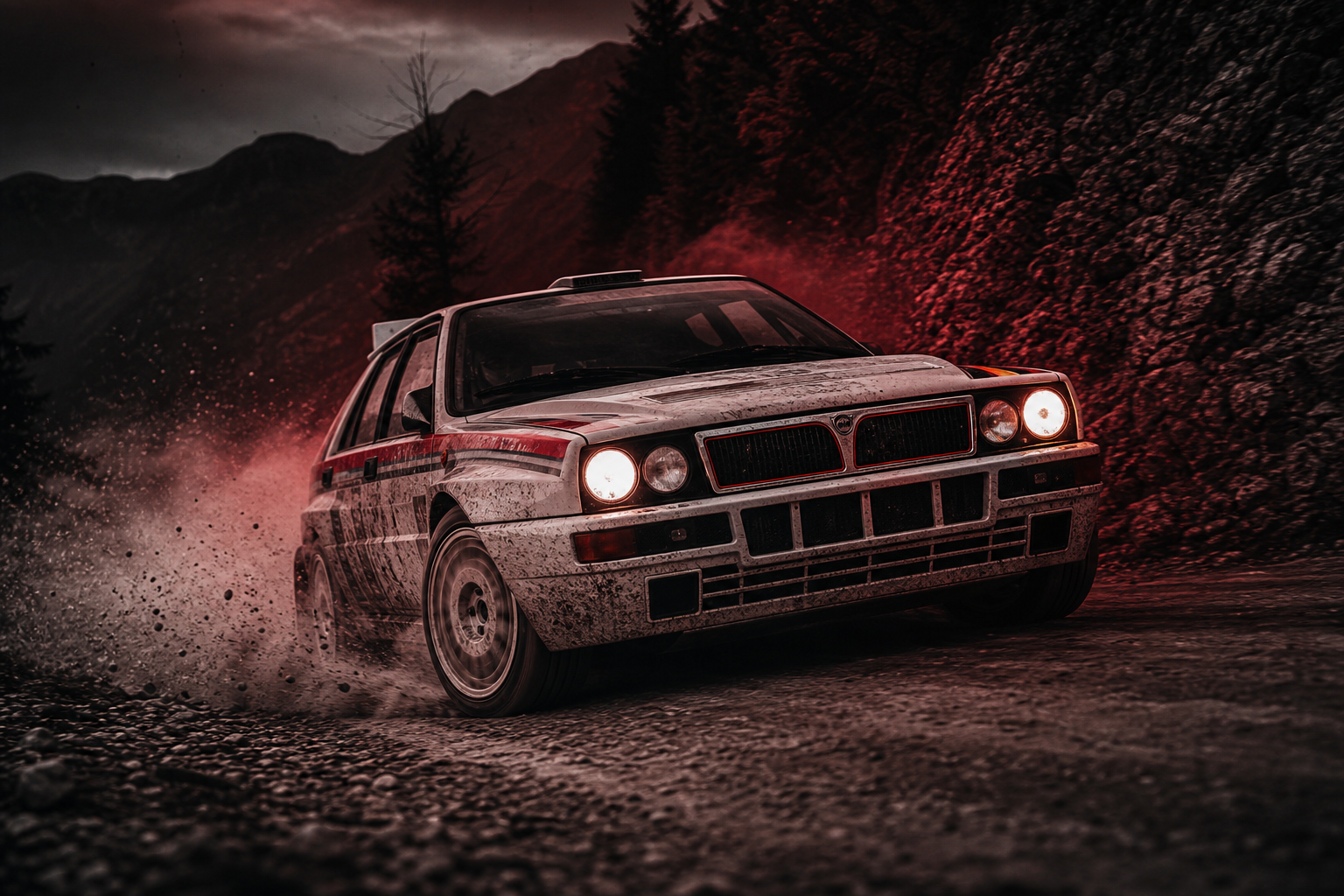 Lancia Delta Integrale em estrada de montanha